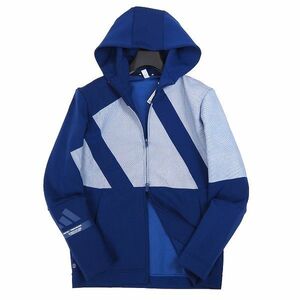 P993 新品 adidas GOLF アディダス ゴルフ ダンボールニット フルジップ パーカー ビッグロゴ ダブルジップ L ビクトリーブルー