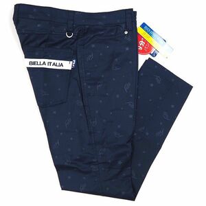 R126 新品 FILA GOLF フィラ ゴルフ 総柄 ９分丈 テーパード ストレッチ パンツ Dカン 90 ネイビー