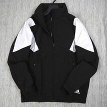 P974 新品 adidas アディダス 裏起毛トリコット フルジップ ウーブン ジャケット ウインドブレーカー ゴルフ 2XL ブラック/ホワイト_画像1