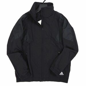 P974 新品 adidas アディダス 裏起毛トリコット フルジップ ウーブン ジャケット ウインドブレーカー ゴルフ 2XL ブラック