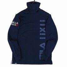 R101 新品 FILA GOLF フィラ ゴルフ タートルネック 長袖 シャツ ビッグロゴ 裏起毛 LL ネイビー_画像2