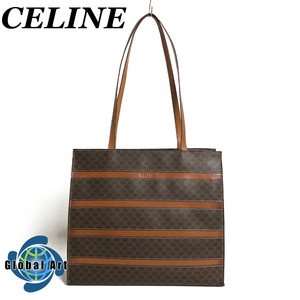 ●2D030【外装美品】CELINE セリーヌ/2wayショルダー/トートバッグ/肩掛け/マカダム柄/ロゴ/レザー/ゴールド金具/ブラウン/茶/ヴィンテージ