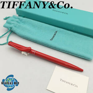 ★D12211/TIFFANY&Co. ティファニー/ボールペン/エレサペレッティ/ツイスト式/レッド/箱・保管袋付/筆記OK