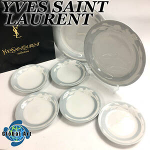 ★E01436【未使用保管品】YVES SAINT LAURENT イヴサンローラン/食器 プレート/サービスパーティーセット/YC-640/ホワイト×ブルー/箱付