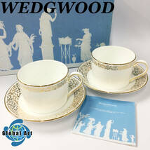 ★E02064【未使用保管品】WEDGWOOD ウェッジウッド/金彩/カップ&ソーサー/VERA WANG ヴェラウォン/2客/箱付_画像1