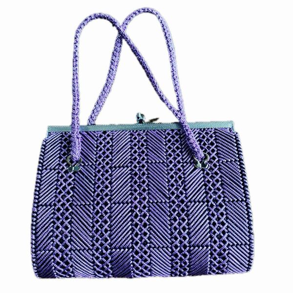 ハンドメイド　手作り　ネット刺　 ハンドバッグ 和装小物　バッグ　パープル　紫　がま口　手提げ　洋装小物　レトロ　ビンテージ