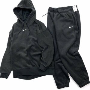 ●新品●NIKE ナイキ 刺繍ロゴ ニットスウェット プラッシュド フーディ & パンツ セット 上下 DV7100 DV7097 -010 黒 L