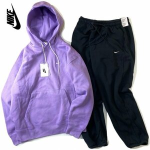 NIKE ナイキ LAB 厚手 フリース ソロ スウッシュ パーカー & スウェット パンツ セット 上下 DA0316-563 FB2814-010 パープル 黒 L