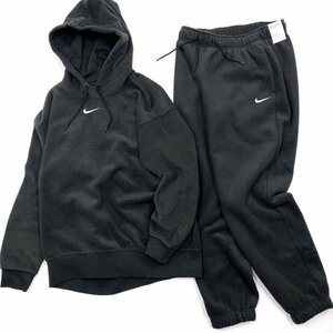 ☆新品☆NIKE ナイキ 刺繍ロゴ ニットスウェット プラッシュド フーディ & パンツ セット 上下 DV7100 DV7097 -010 黒 M