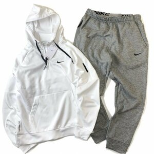 NIKE ナイキ Therma-FIT ハーフジップ フリース フーディ& 裏起毛 テーパード パンツ セット 上下 DQ4845-100 DQ5406-063 白 灰 L