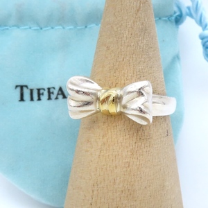 美品 Tiffany&Co. ヴィンテージ ティファニー イエロー ゴールド リボン シルバー コンビ リング 12号 指輪 750 K18 SV925 HH281