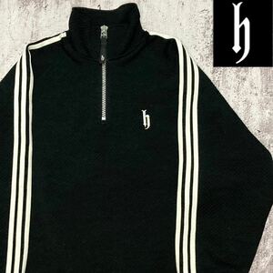 ★ 90s-00s DJ honda 3本ライン ハーフジップ プルオーバー サイズ約L ブラック★ adidas hiphop supreme stussy ストリート 古着