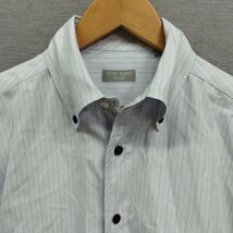 B646 YUKI TORII HOMME ユキトリイ Yシャツ 長袖 ボタンダウン 羽織 ストライプ ビジネス オフィス メンズ ライトブルー サイズ M_画像2