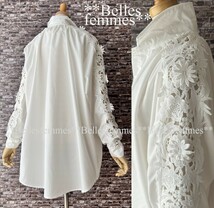 ★Belles*★新品*送料185円*今すぐ着られる春*重ね着*上品セレブチュニック*繊細なモチーフレース*ゆったりブラウス*588*白*M～L/LL/XL_画像1