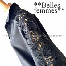 ★Belles*★新品*送料185円*今すぐ着られる春*重ね着*上品セレブチュニック*繊細なモチーフレース*ゆったりブラウス*588*黒*M～L/LL/XL_画像3