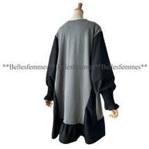 ★Belles*★送料185円★新品M～L対応★*大人可愛い*ボリューム袖とフレアデザイン*たっぷり長め丈チュニックワンピース*590グレー×黒_画像9