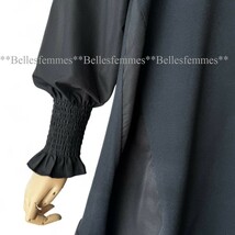 ★Belles*★送料185円★新品M～L対応★*大人可愛い*ボリューム袖とフレアデザイン*たっぷり長め丈チュニックワンピース*590黒×黒_画像8