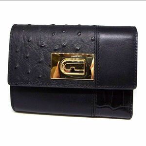 超美品 フルラ レザー 三つ折り 財布 黒 【327655】