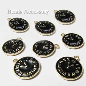 Art hand Auction BA-0563 Clock 17×15mm Double-sided Gold and Black color 9 pieces, hand craft, handicraft, beadwork, metal parts