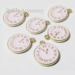 Art hand Auction BA-0561 Clock 17×15mm Double-sided Gold and pink color 9 pieces, hand craft, handicraft, beadwork, metal parts