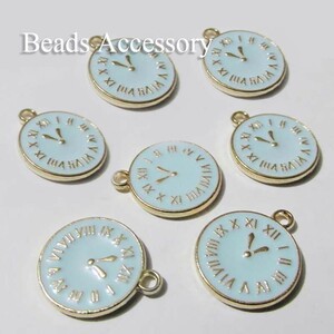 Art hand Auction BA-0562 Clock 17×15mm Double-sided Gold and light blue color 9 pieces, hand craft, handicraft, beadwork, metal parts