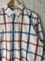 ☆US古着 TOMMY HILFIGER トミーヒルフィガー 綿シャツ コットンシャツ チェック ダウンボタン 白×赤×青【L】コットン　　　　◆4341◆_画像1