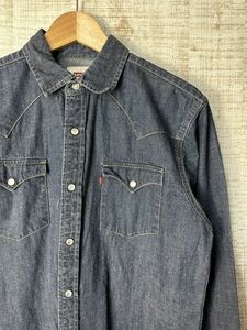 ☆US古着 Levi‘s リーバイス ウェスタンシャツ デニム 綿シャツ ブルーネイビー紺【S】コットン　　　　　　　◆4362◆