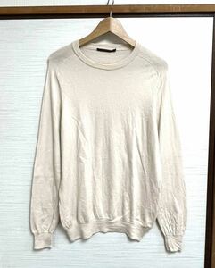 LOUIS VUITTON メンズ カシミヤ100% エルボーパッチ LV ロゴ クルーネックニット ルイヴィトン logo cashmere セーター ベージュ L