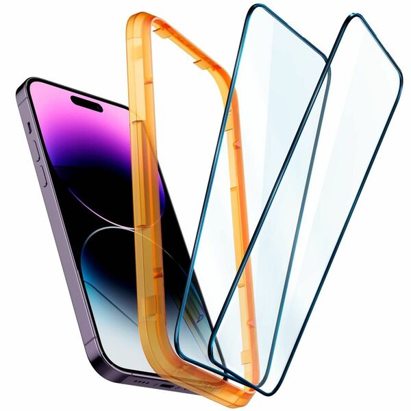 Spigen AlignMaster 全面保護 ガラスフィルム iPhone 14 Pro Max 用 ガイド枠付き