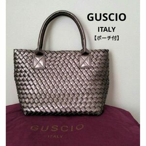 GUSCIO hand-knitted mesh tote bag pouch attaching metallic handbag 