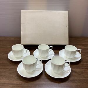 ボーンチャイナ ティーカップ 5客セット PK-100 美品 Bone China ホワイト 洋食器 コーヒーカップ ソーサー 来客用 おしゃれ (石592