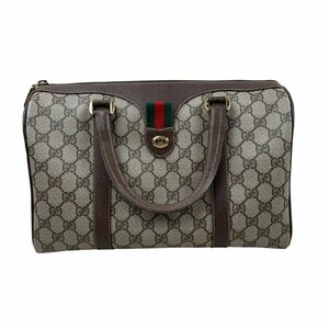 USED GUCCI グッチ オールドグッチ シェリー ミニボストン 000.904.2007 GG柄 PVC レザー ブラウン系 ベージュ系 ハンドバッグ