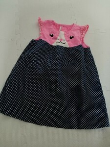 H&M☆ネコちゃんの顔刺繍&ドット柄のワンピース☆EURサイズ92