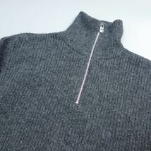 美品 FRED PERRY フレッドペリー ロゴ刺繍 ウール ハーフジップ ニット セーター グレー メンズ L_画像3