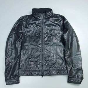 Y2K 00s rare japanese label 291295 homme ポリエステルトラッカージャケット Gジャン デニムジャケット型 48 ブラック メンズ