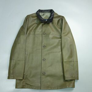 アクアスキュータム Aquascutum 羊革 オールレザー コート メンズ L カーキ系