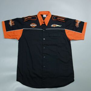 美品 Harley-Davidson ハーレーダビッドソン 半袖ワークシャツ ロゴ メンズ L バイク