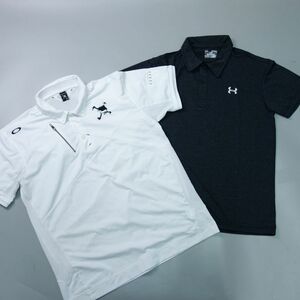 2点おまとめ アンダーアーマー オークリー 半袖ポロシャツ メンズ XL 吸水速乾 白/グレー ゴルフウェア