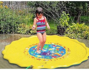 噴水マット 空気入れ 直径170cm 噴水プール 子供プール 家庭用 水遊び おもちゃ ビニールプール イエロー 庭シャワー キッズプール
