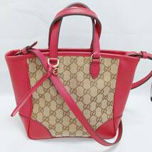 GUCCI　グッチ　GGキャンバス　449241　ブリー　2WAY　ショルダー　ハンド　バッグ　ベージュ系　レッド系 店舗受取可_画像1