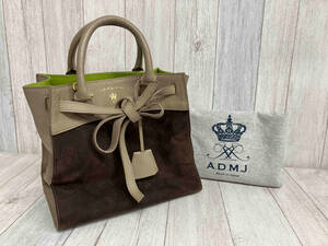 A.D.M.J.e-ti- M J Brown navy blue Crew John tote bag suede leather storage bag attaching 