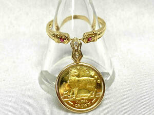 K18 /K24 ring 12.5 number 3.5g H2.1×W1.3cm Man island cat coin 1/25 ounce 1994 year stone attaching 