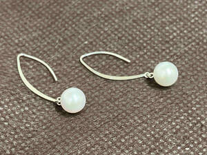 K18WG| hook earrings white stone |1.1g