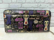 ANNA SUI アナスイ 長財布 ラウンドジップ レディース ウォレット 総柄 ブラック×パープル×ゴールド_画像2