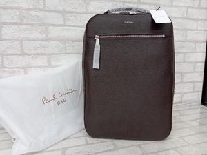 美品 PAUL SMITH APS543 ポールスミス ストローグレインレザー リュックメンズ ユニセックス ブラウン 牛革 スクエア タグ付き インポート