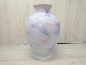 深川製 色絵彩磁 金縁 アゲハ蝶文 27cm 花瓶 箱無し