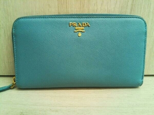 PRADA プラダ 213 ラウンドファスナー 長財布 ブルー系 レディース ブランド財布