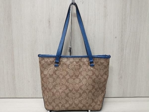 COACH コーチ シグネチャー F34603 トートバッグ ブラウン×ブルー 茶 青 レザー 革製 横幅約33.5cm