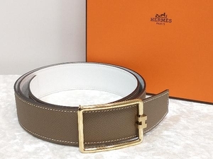 HERMES エルメス チューブH ベルト リバーシブル ホワイト ブラウン レザー 38mm 店舗受取可