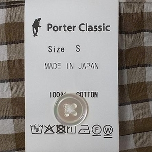 PORTER CLASSIC ポーター クラシック ロールアップ 長袖シャツ サイズS カーキ ギンガムチェックの画像7